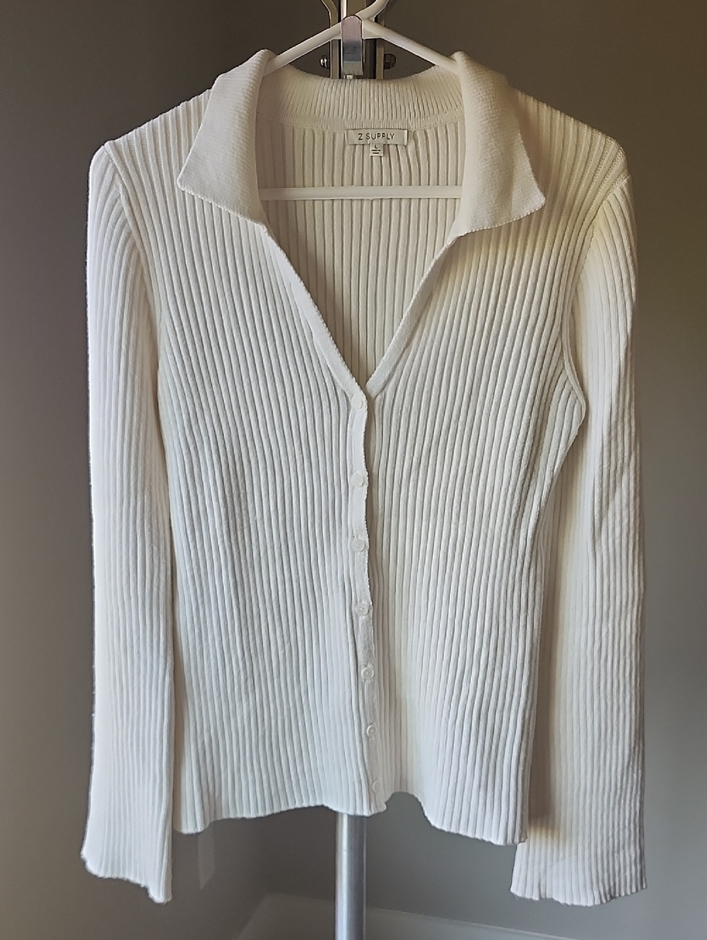 Z Supply Cream Ribbed Button-Down Collared Knit/ Cardigan